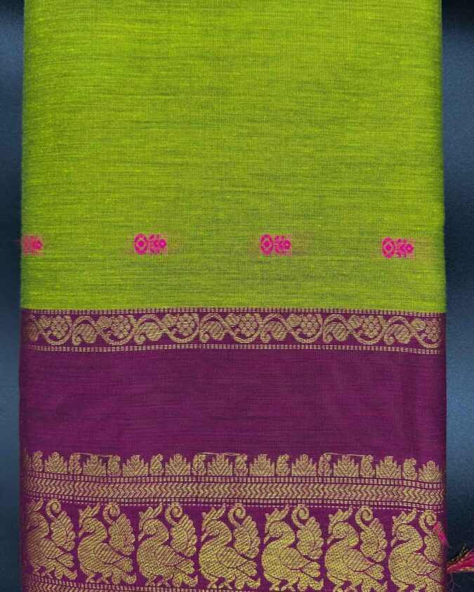 Kalyani Cotton Saree-Chartreuse - Image 2