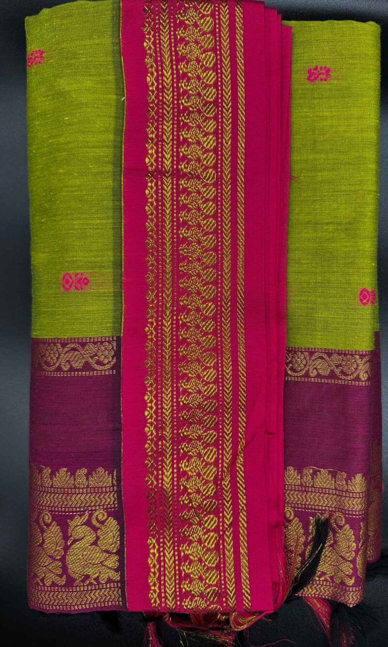 Kalyani Cotton Saree-Chartreuse - Image 3