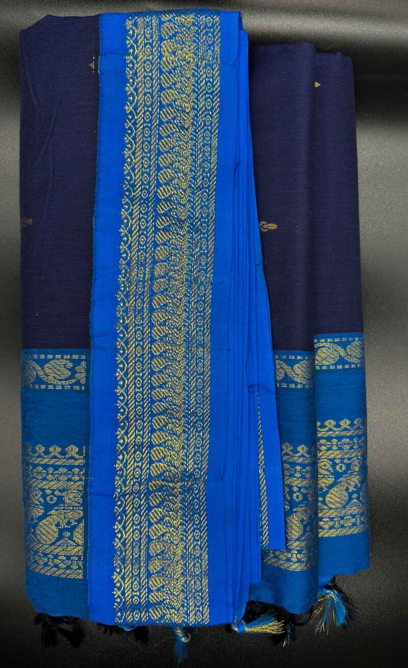 Kalyani Cotton Saree - Navy Blue - Image 3