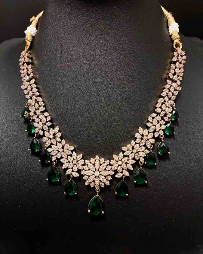 American Diamond - Emerald Green Necklace Set - Image 2